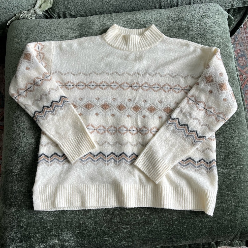 Talbots Cream Geometric Knit Sweater